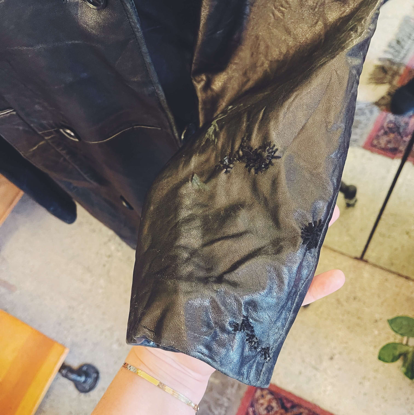 Vintage Crinkled and Repaired Leather Jacket