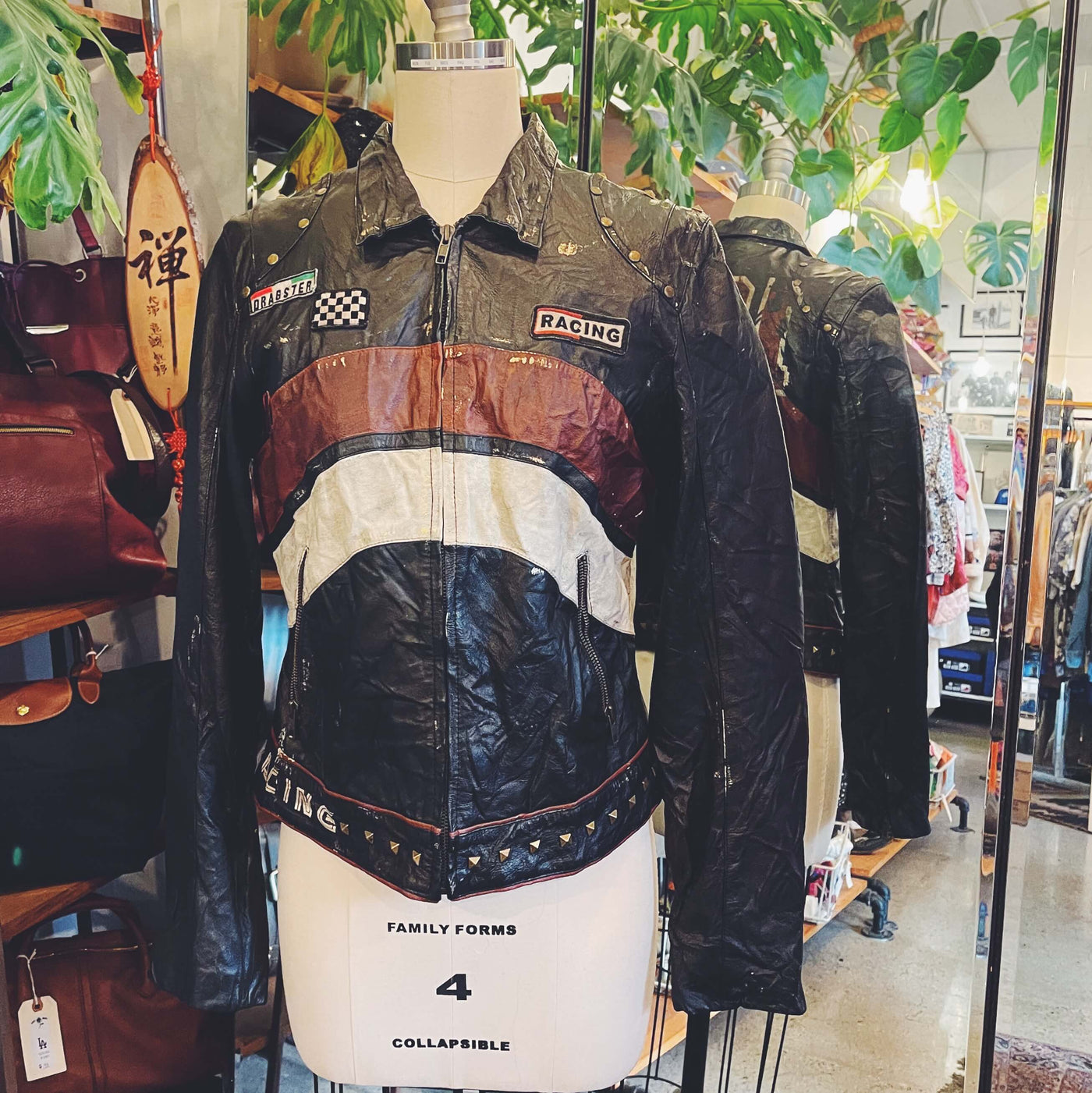 Vintage Distressed Leather Racing Jacket