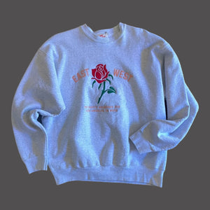 Vintage Sweatshirt with set in sleeves.  Embroidered with Rose and reads “East West 727 N. Broadway #115, Los Angeles, CA 90012”