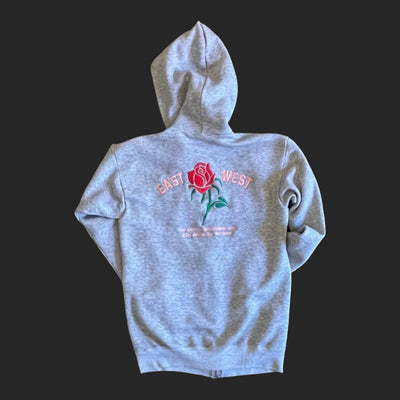 Vintage Sweatshirt Hoodie.  Embroidered with Rose and reads “East West 727 N. Broadway #115, Los Angeles, CA 90012'